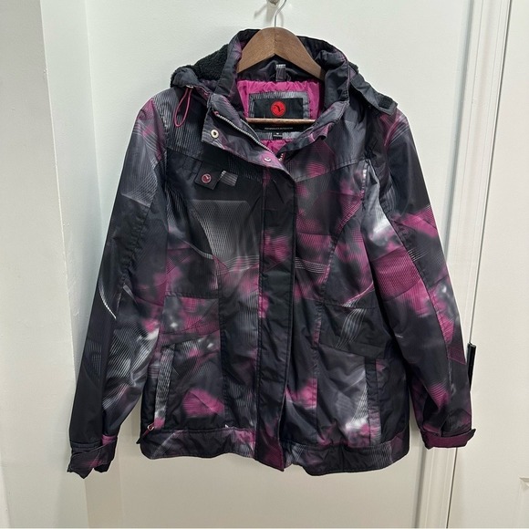 Hawke & Co Sport Jackets & Blazers - Hawke & Co Women's Medium Sport Outerwear Black Pink Geometric Print Hooded Coat